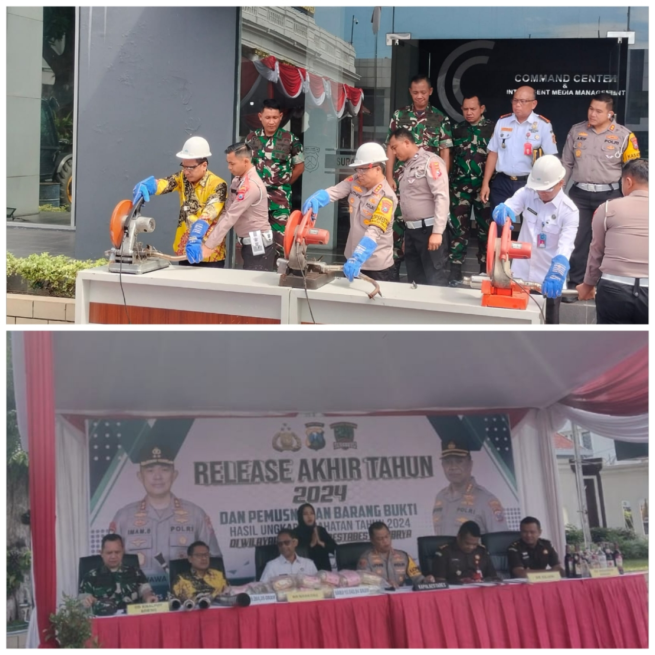 Polrestabes Surabaya Gelar Pemusnahan Barang Bukti dan Ungkap Kasus Kriminal Selama Tahun 2024